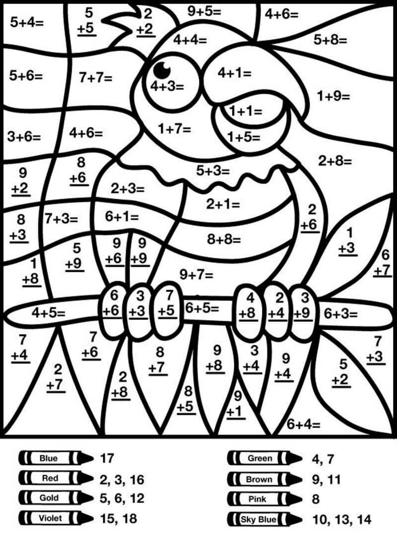 Addition Parrot color by number