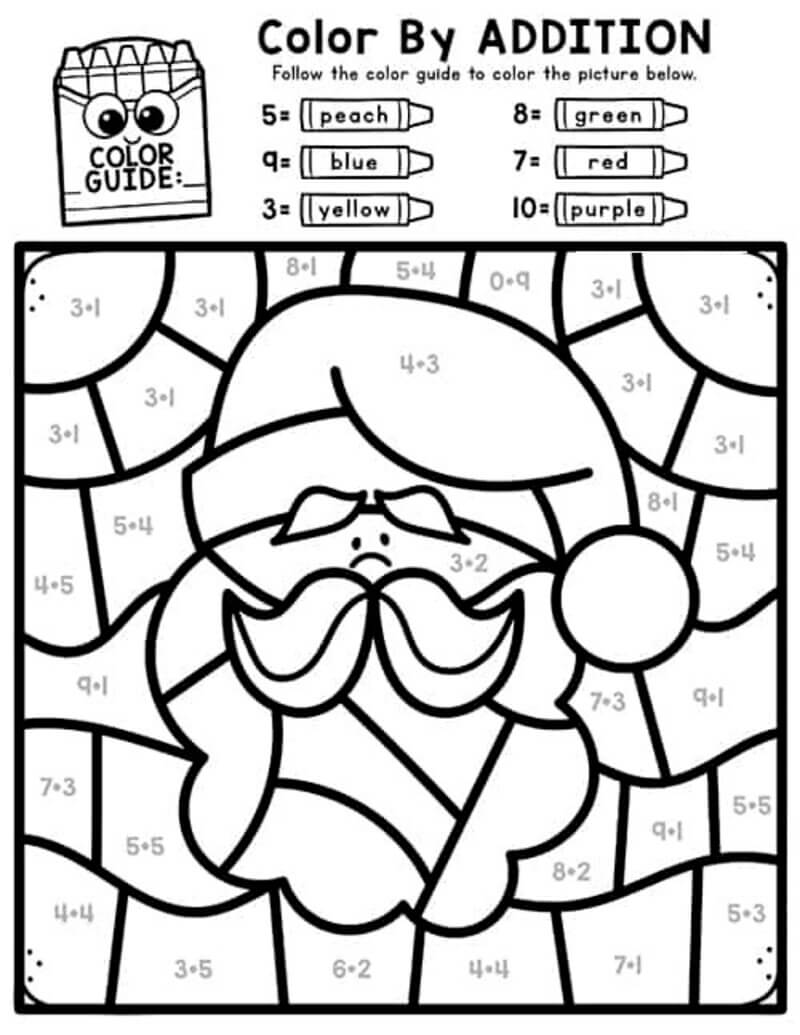 Addition Santa color by number