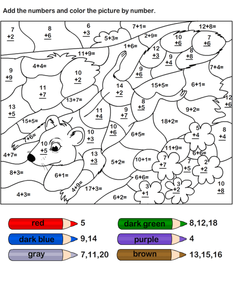 Addition Squirrel color by number
