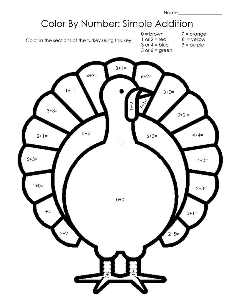 Addition thanksgiving color by number