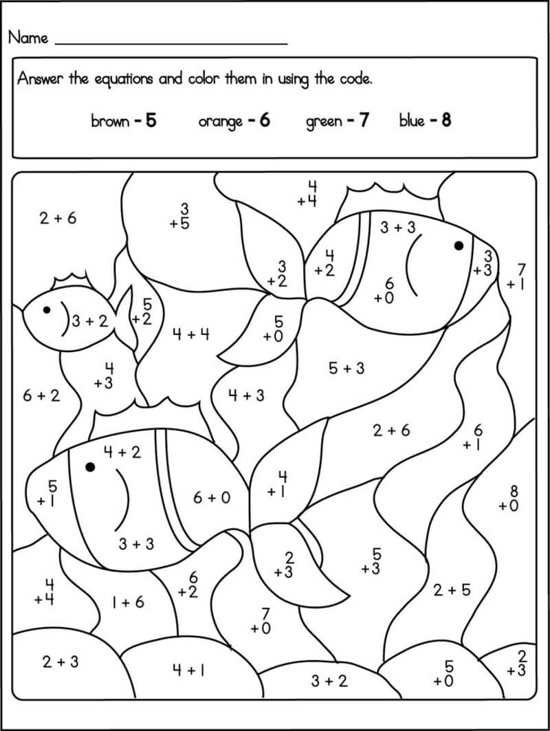 Addition the fishes color by number