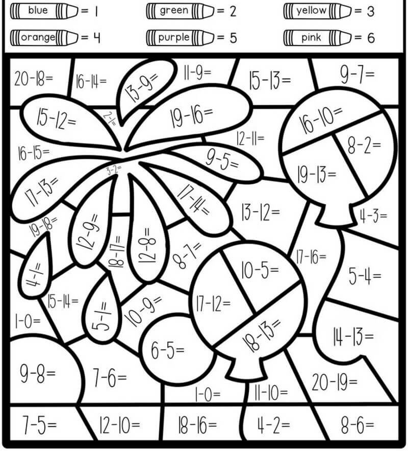 Balloon Subtraction color by number
