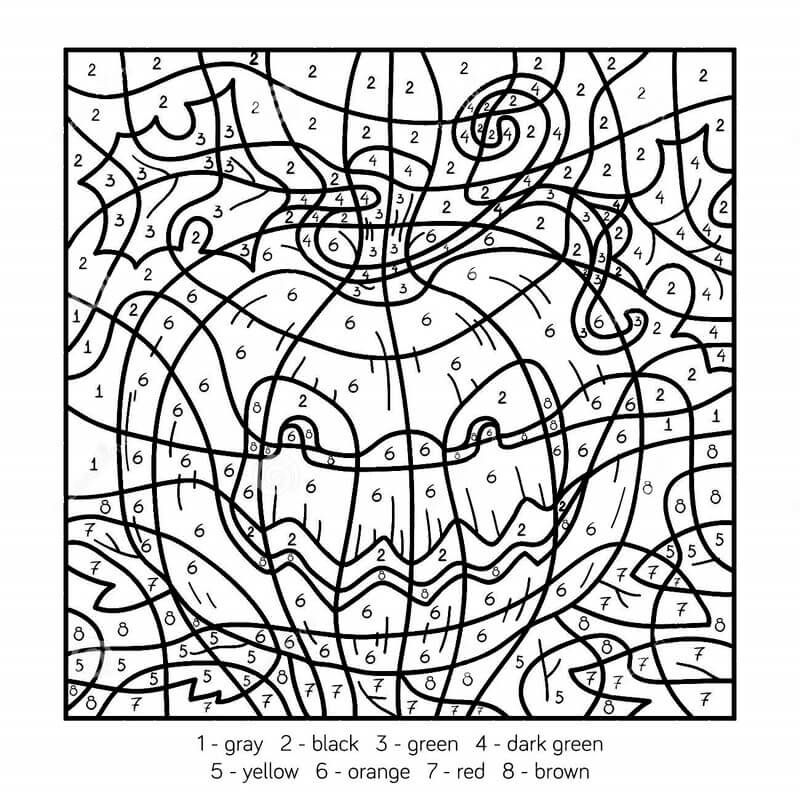 Big smile pumpkin color by number