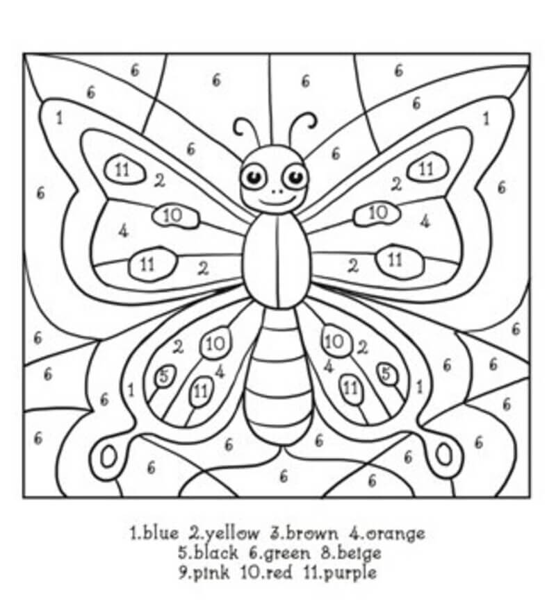 Big winged butterfly color by number