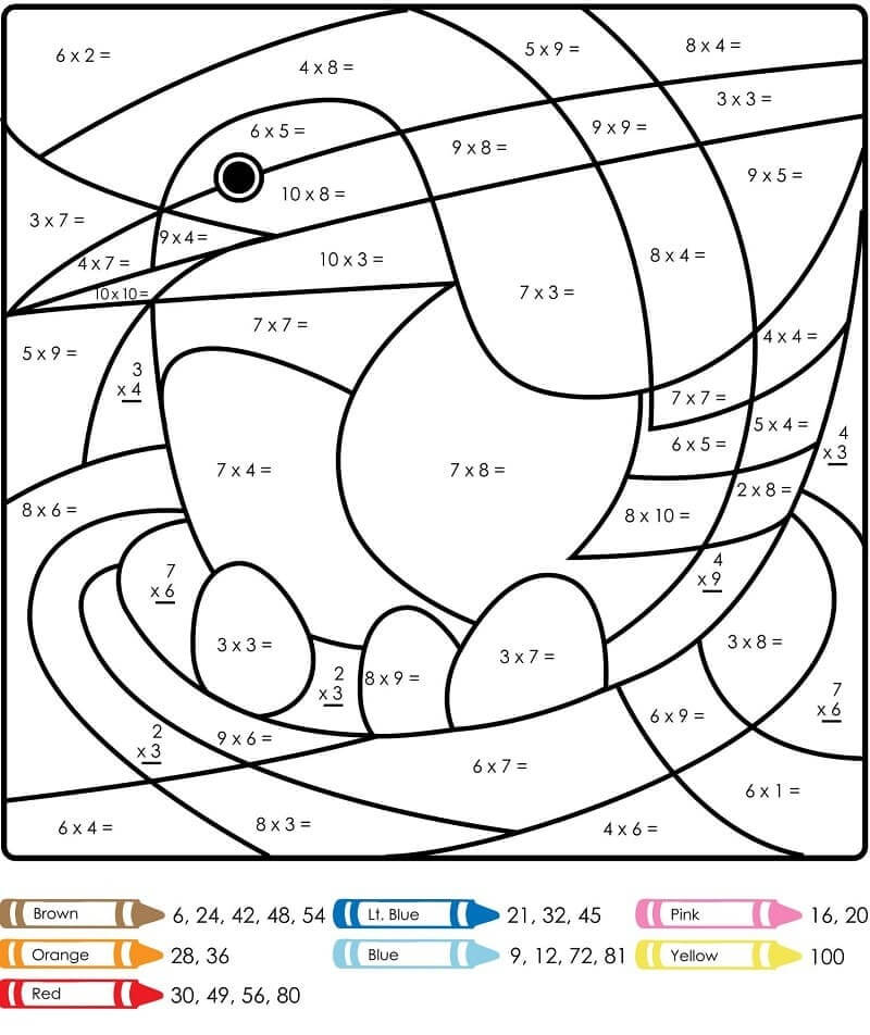 Bird Multiplication color by number