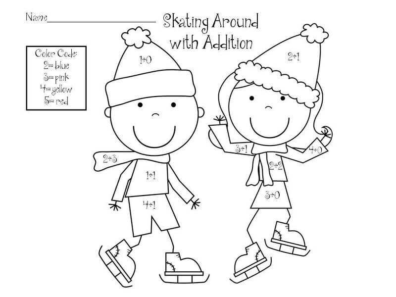 Boy and girl in winter color by number