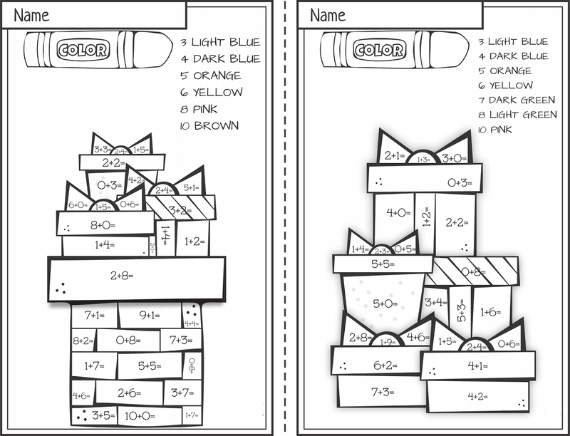 Christmas gift addition color by number