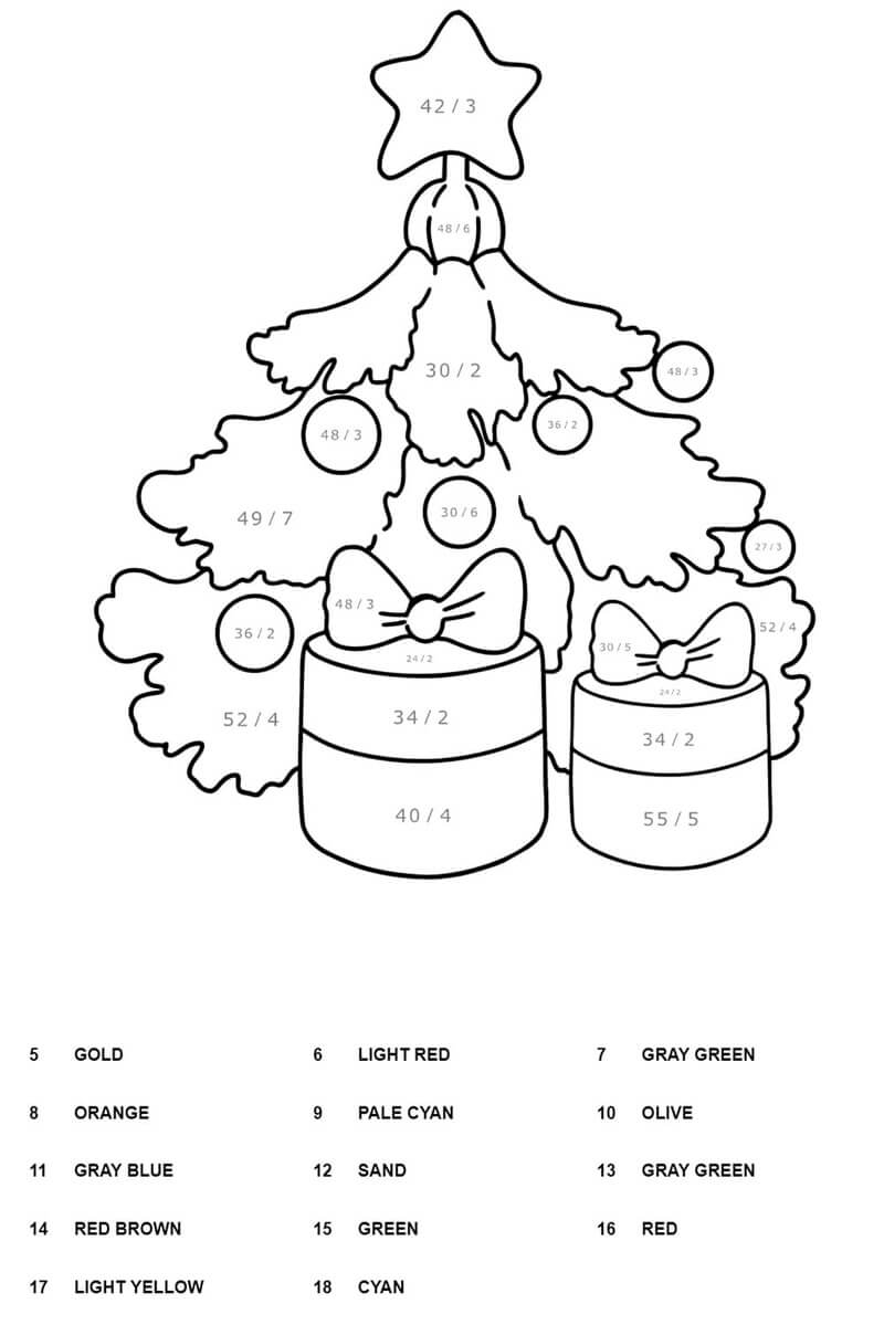 Christmas tree Division color by number