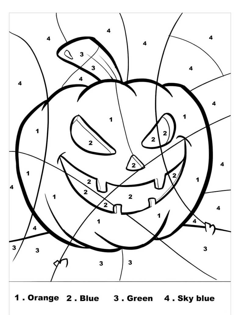 Creepy Smiling Pumpkin color by number