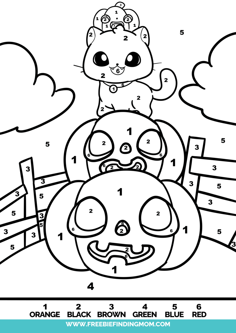 Cute cat and Pumpkins color by number