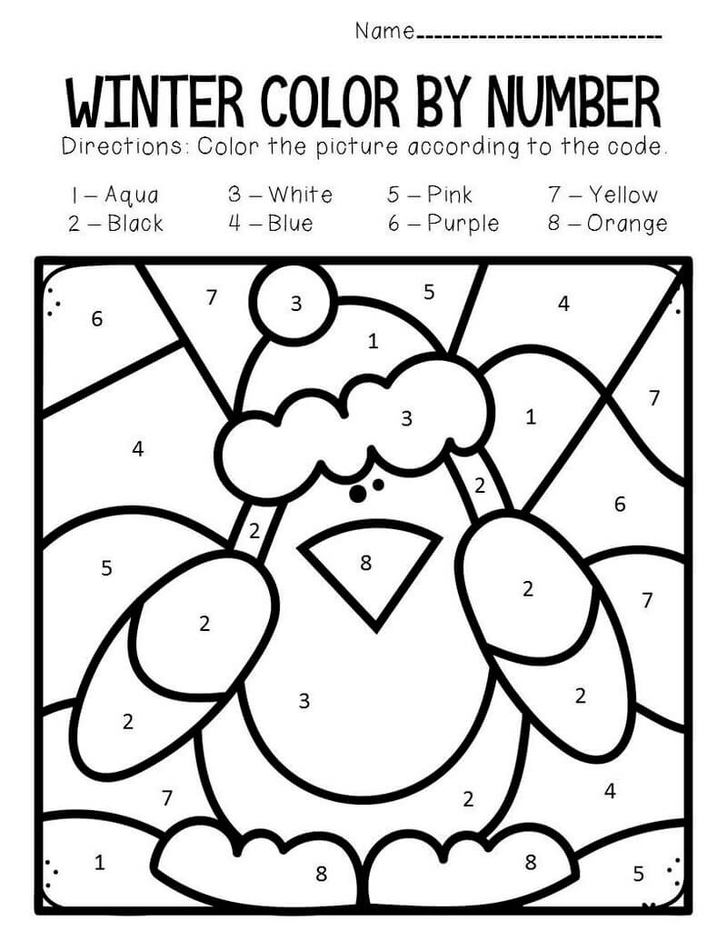 Cute penguin color by number