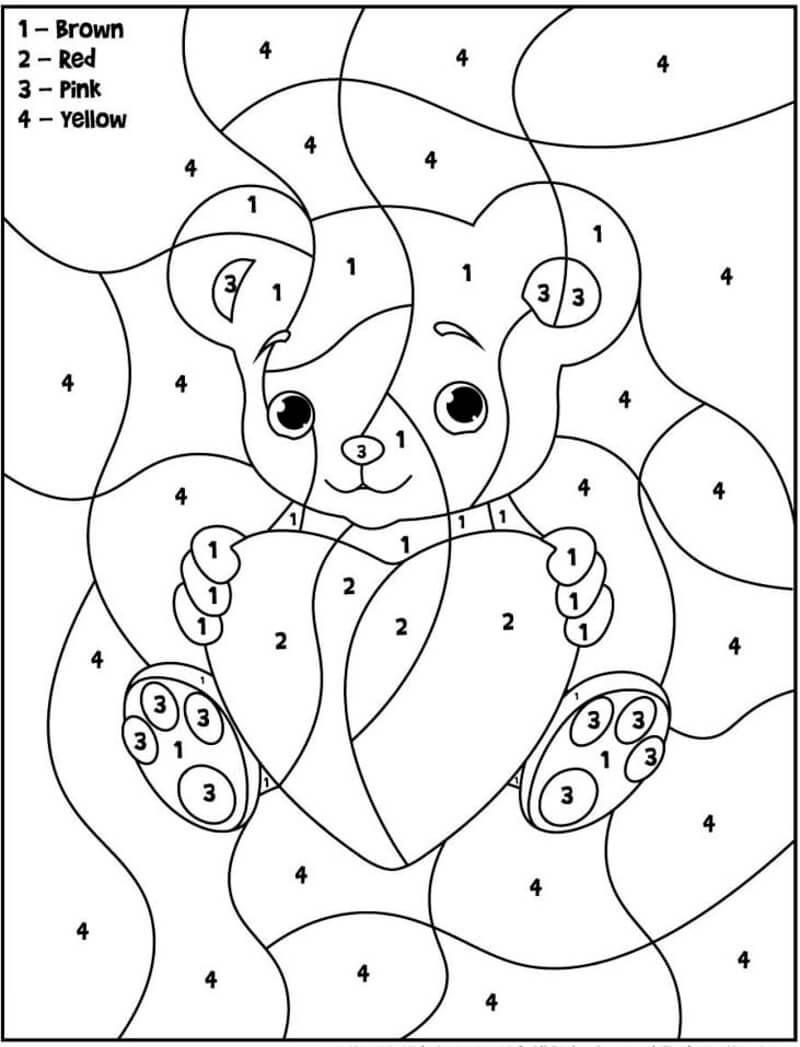 Cute valentine bear color by number