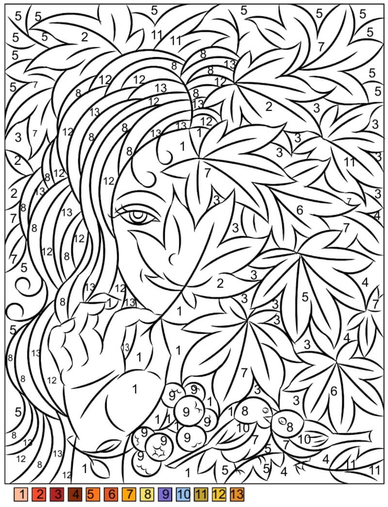 Drawing with maple leaves color by number Color By Number
