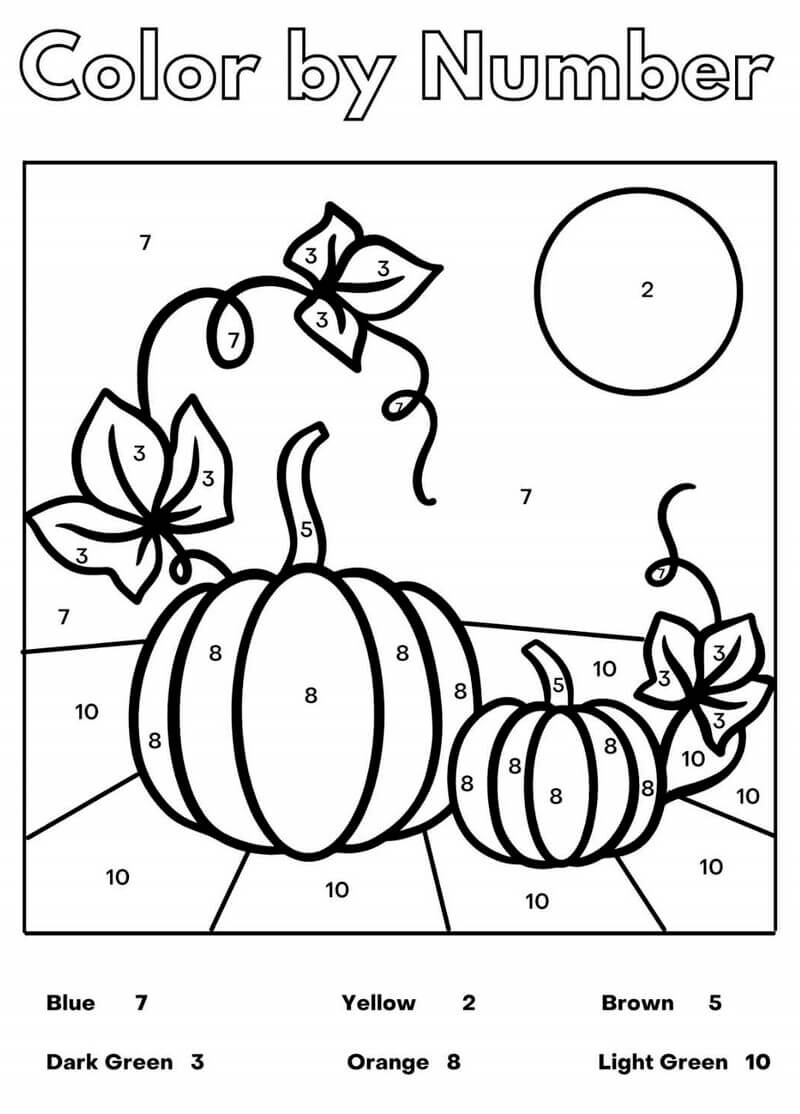 Fall Pumpkin color by number
