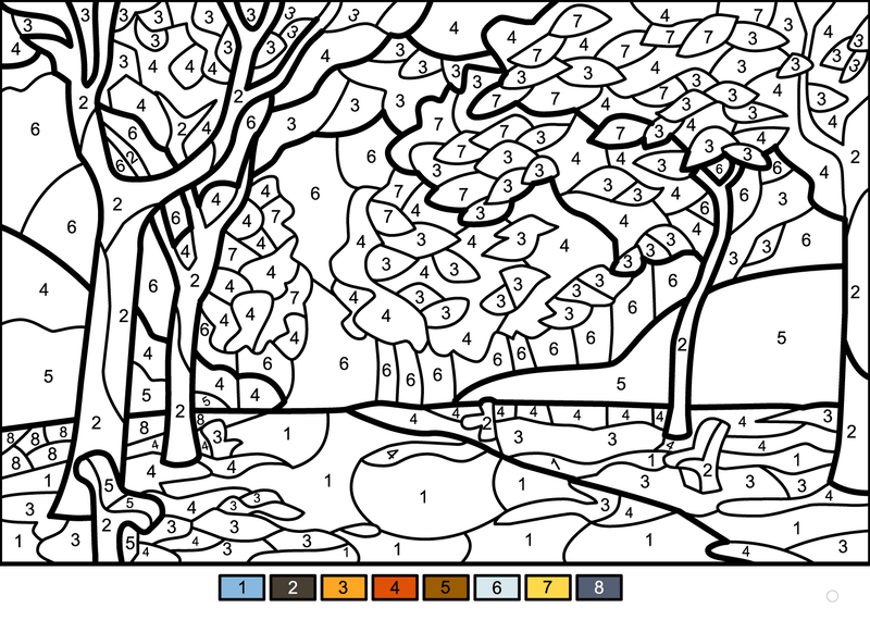 Fall trees color by number
