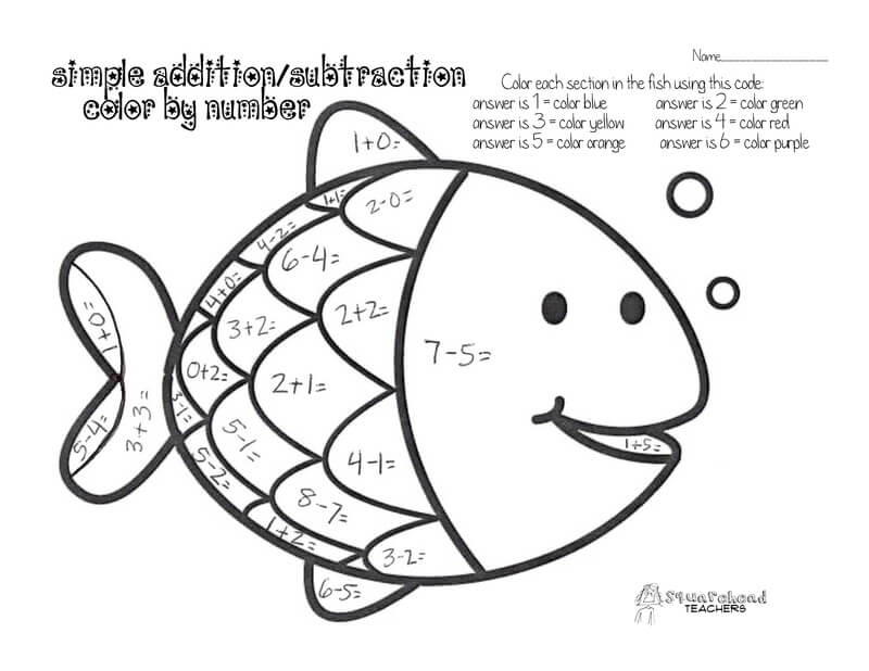Fish Subtraction color by number