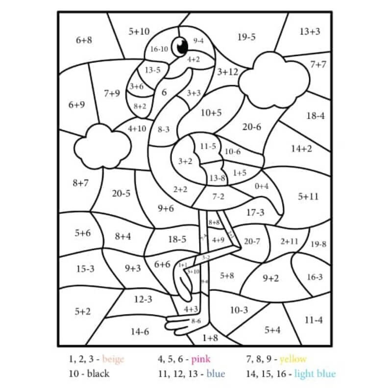 Flamingo Subtraction color by number
