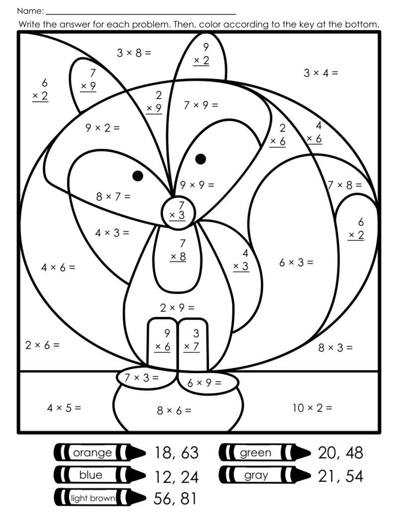 Fox Multiplication color by number