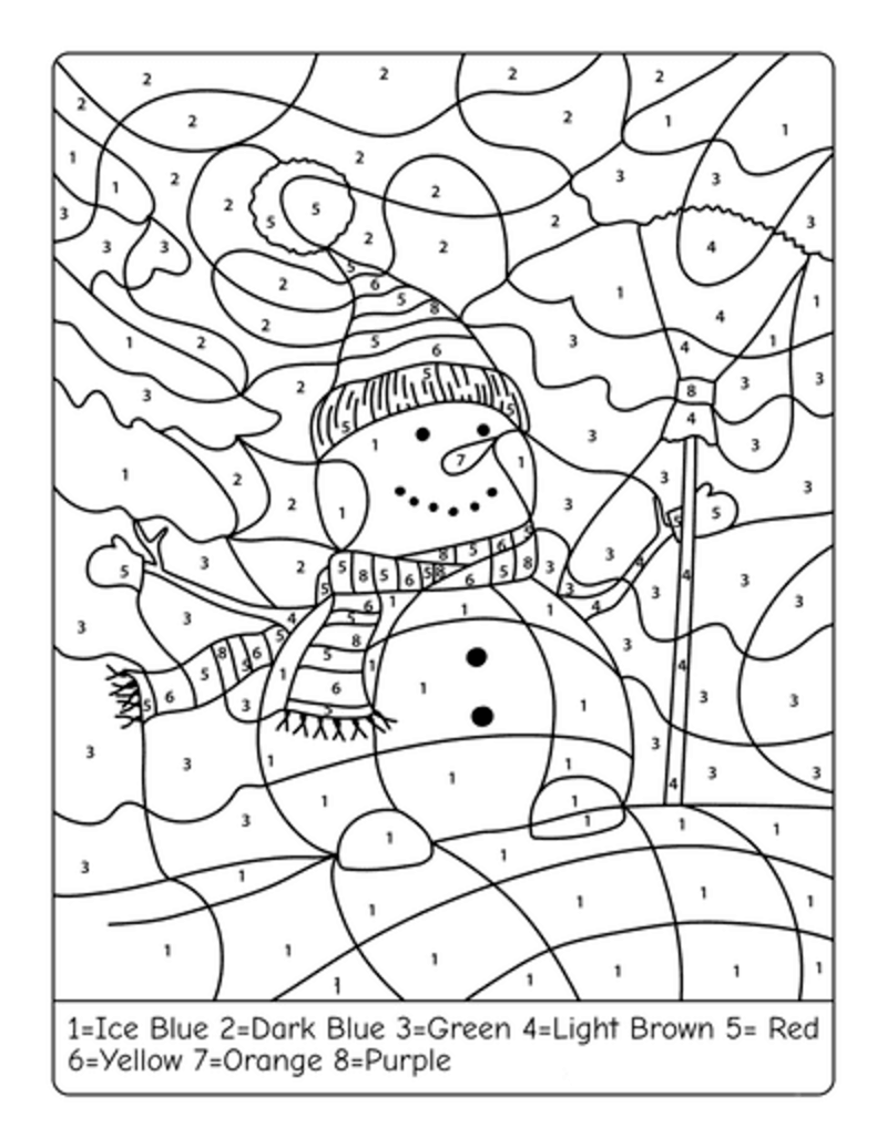 Free snowman color by number