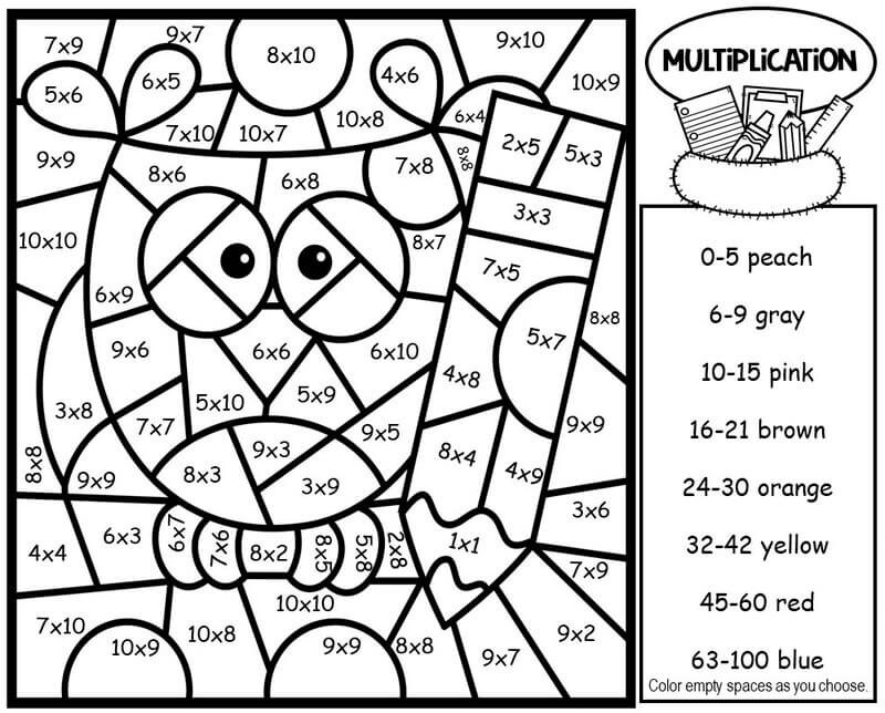 Funny bird Multiplication color by number