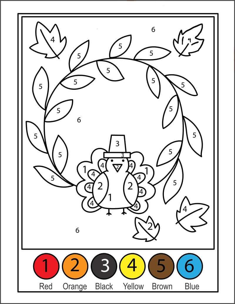 Funny Turkey with a hat color by number
