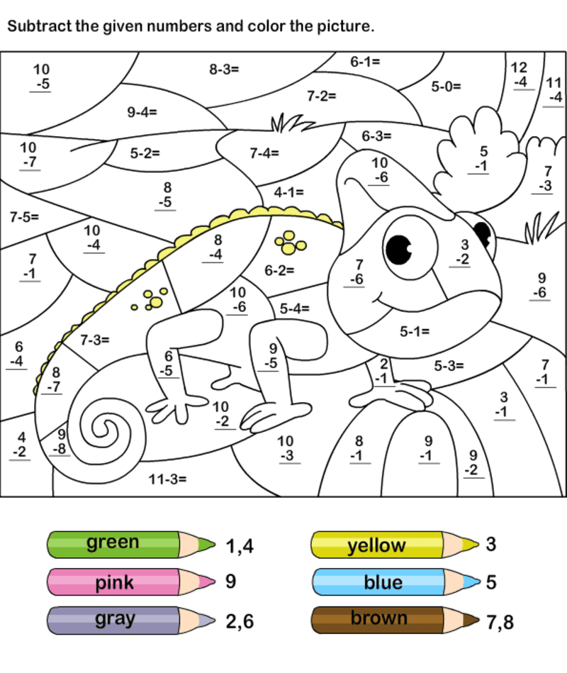 Gecko Subtraction color by number