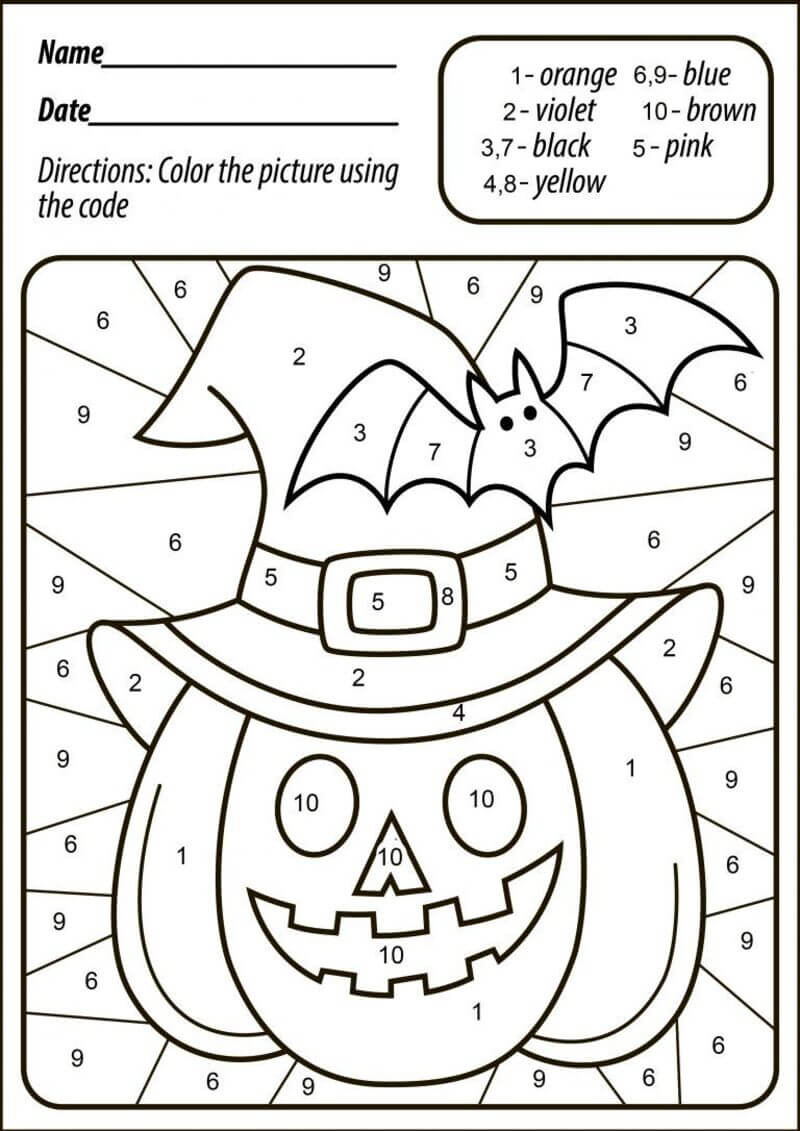 Halloween and creepy Pumpkin color by number