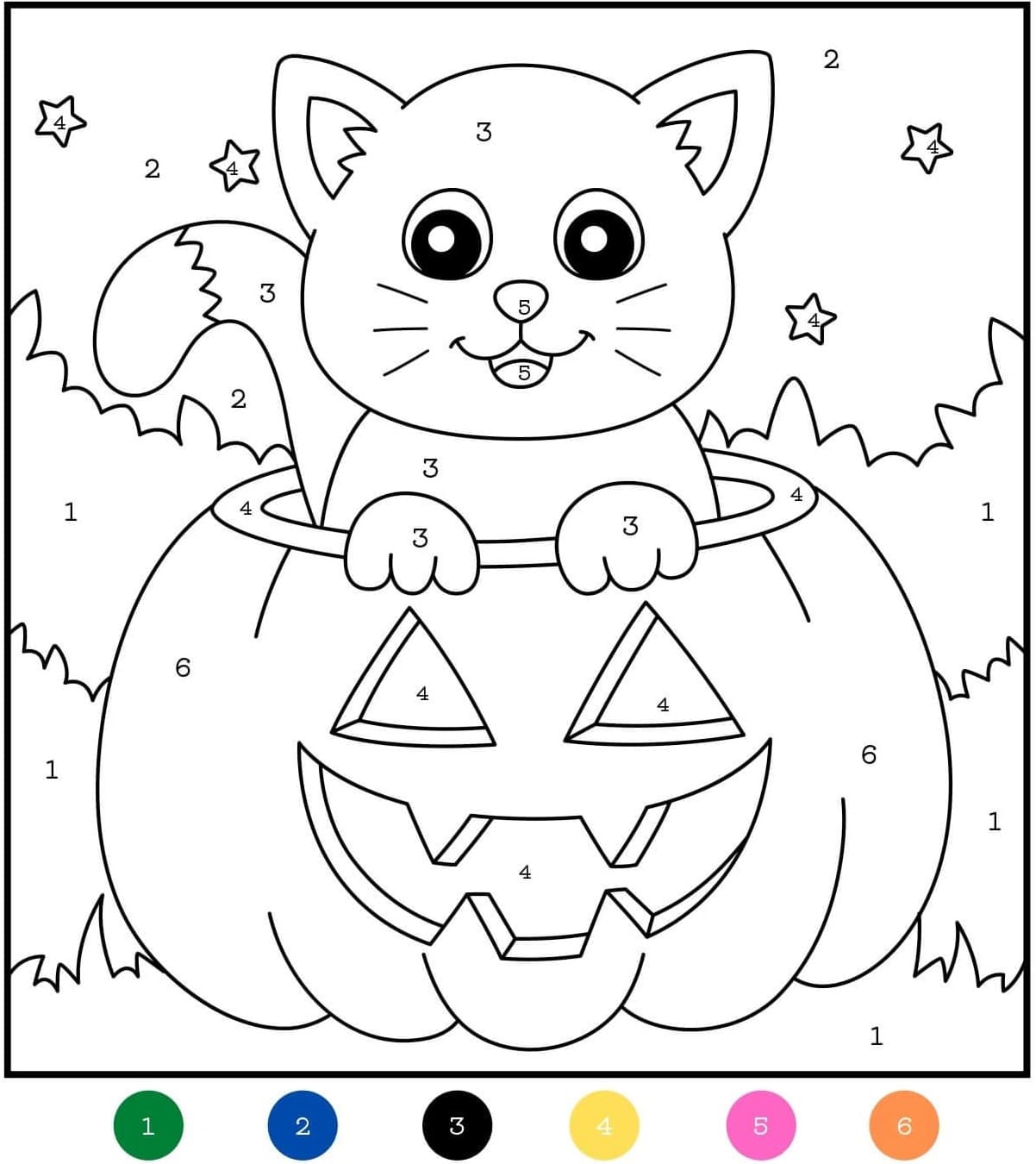 Halloween cat color by number