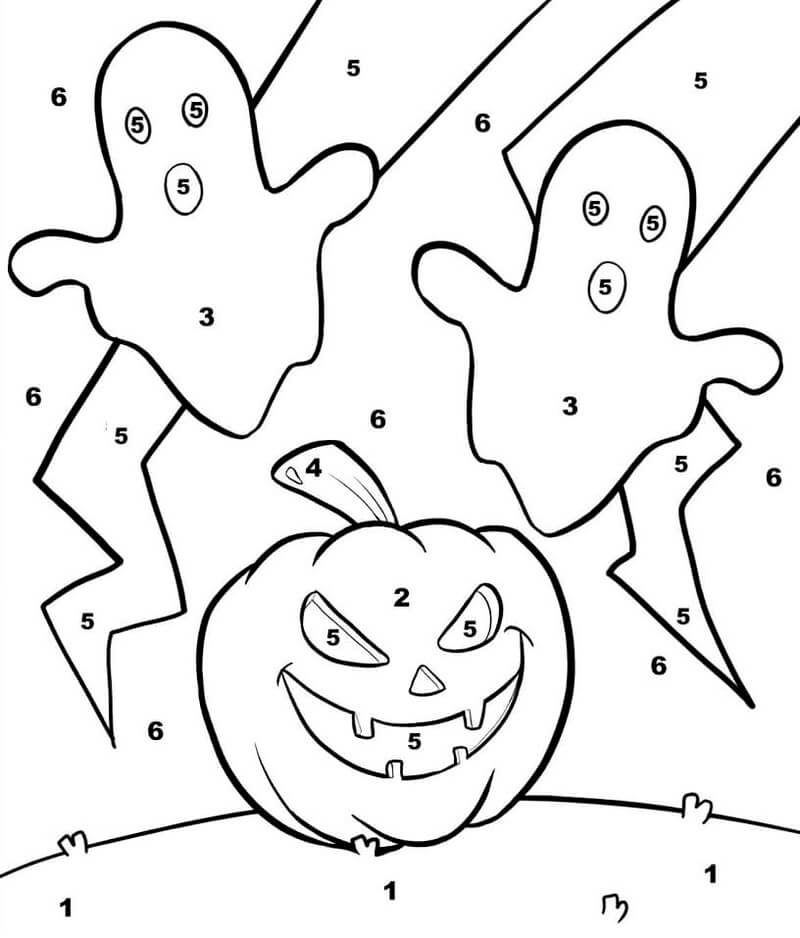 Halloween Ghosts and Pumpkin color by number