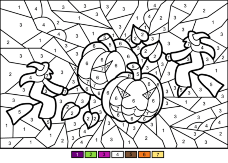 Halloween Pumpkins and Witches color by number