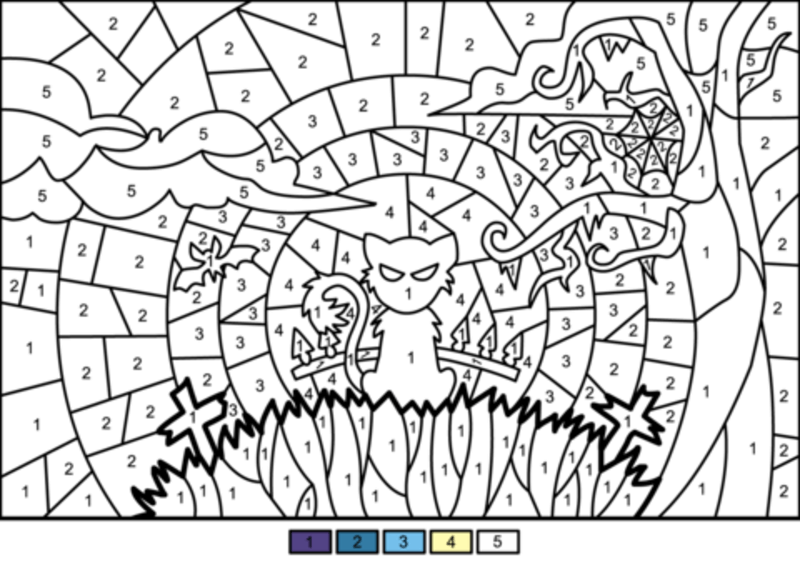 Halloween Scene color by number