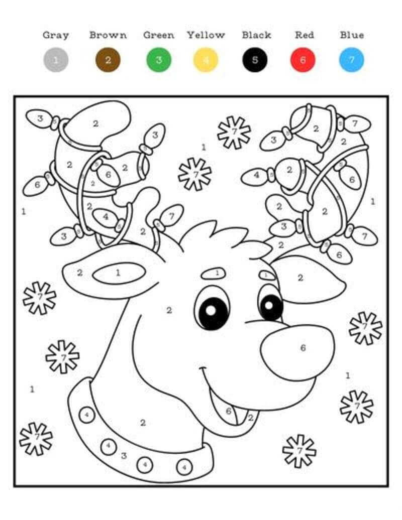 Happy Reindeer color by number