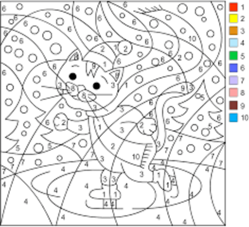 Happy Snow cat color by number