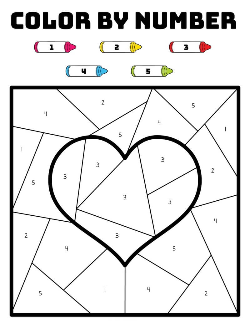 Heart color by number