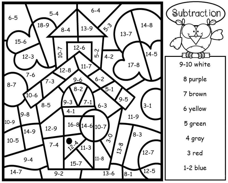 House Subtraction color by number