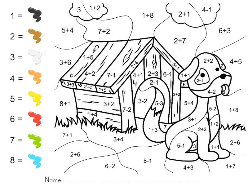 Little dog Subtraction color by number