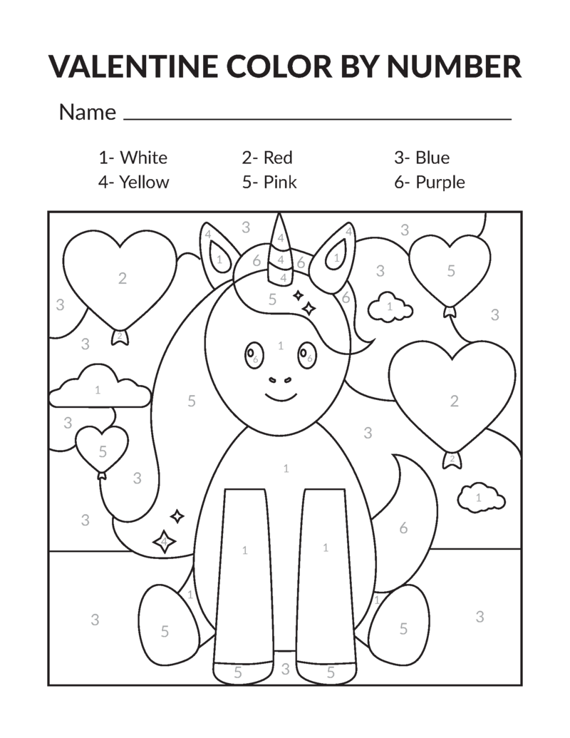 Lovely unicorn color by number