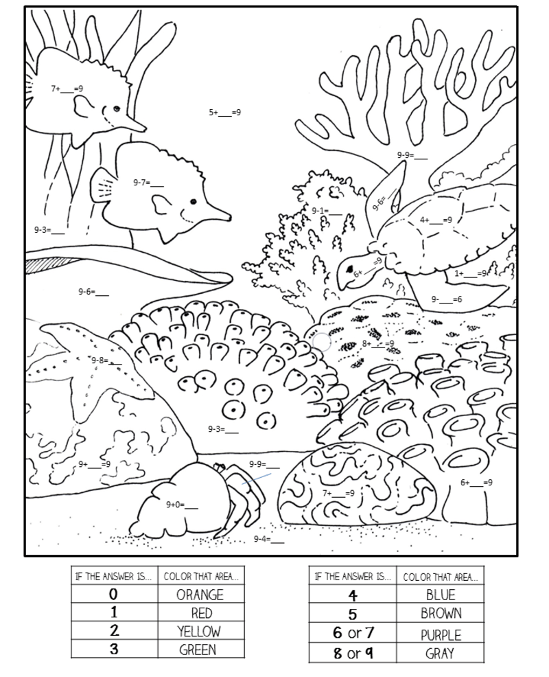 Marine Multiplication color by number