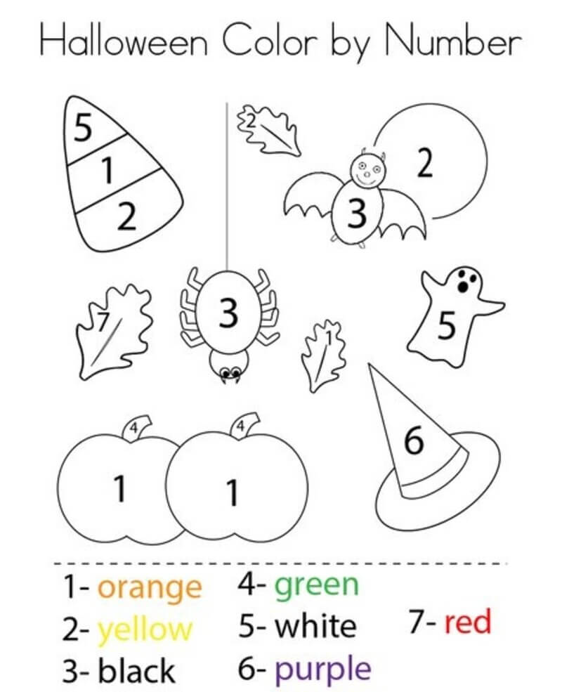 Mini Halloween color by number