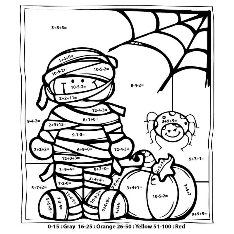 Mummy and pumpkin color by number