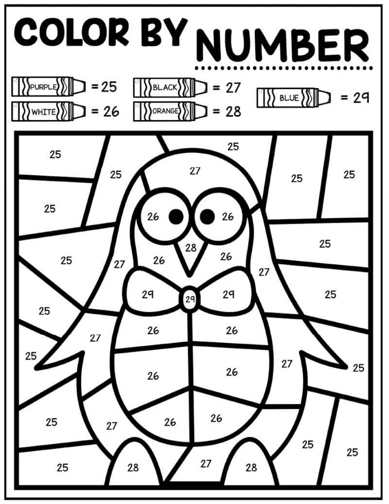 Penguin color by number