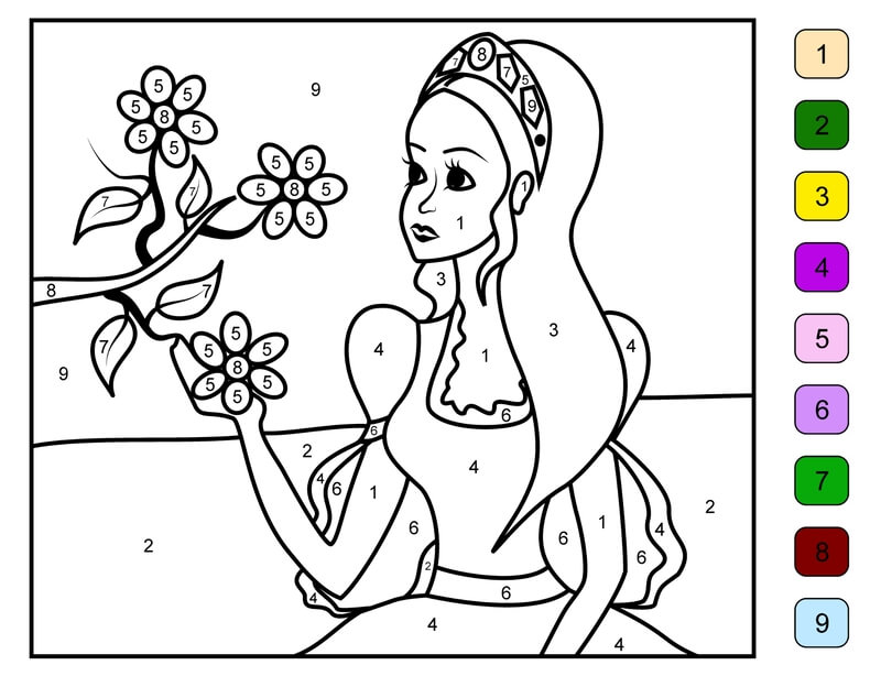 Princess and flowers color by number