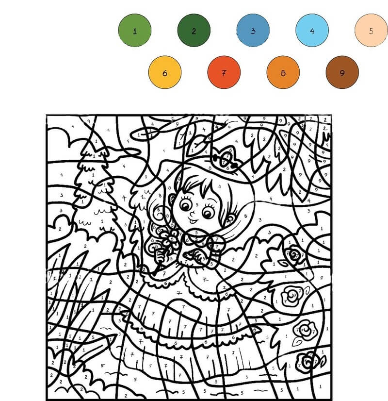 Princess in orange dress color by number