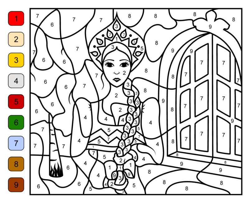 Princess with braids color by number