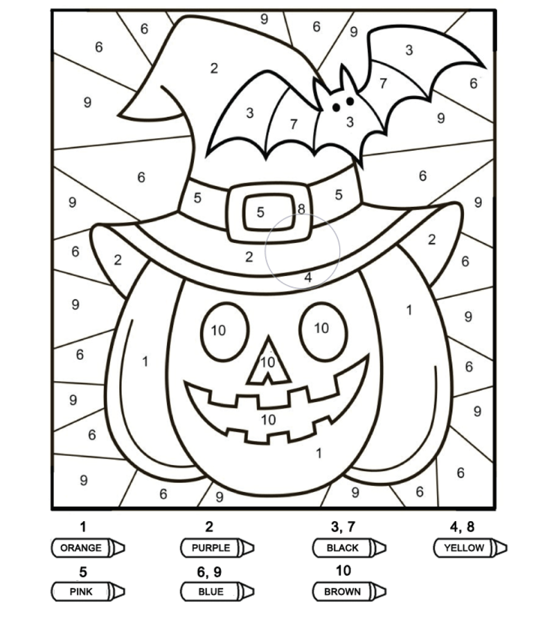Pumpkin with bat color by number
