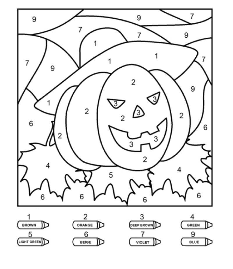 Pumpkin with hat color by number