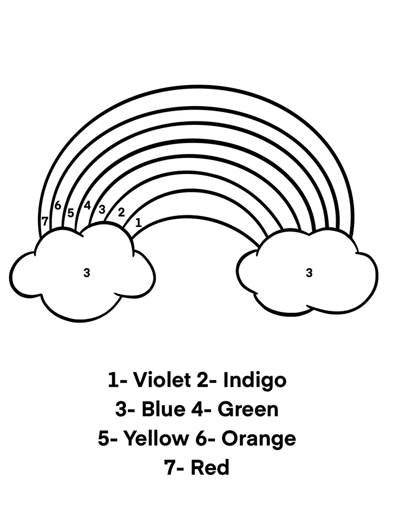Rainbow and clouds color by number