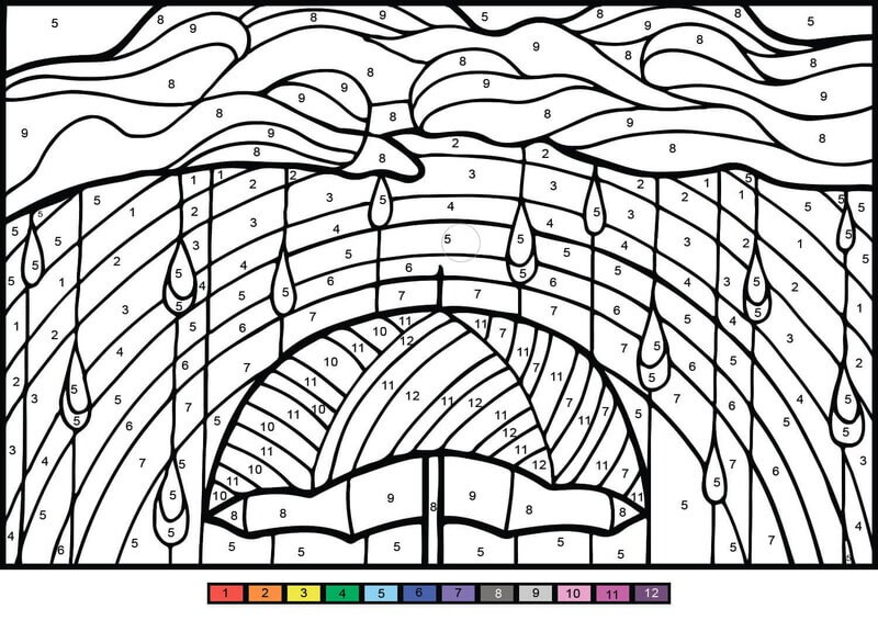 Rainbow and the rain color by number