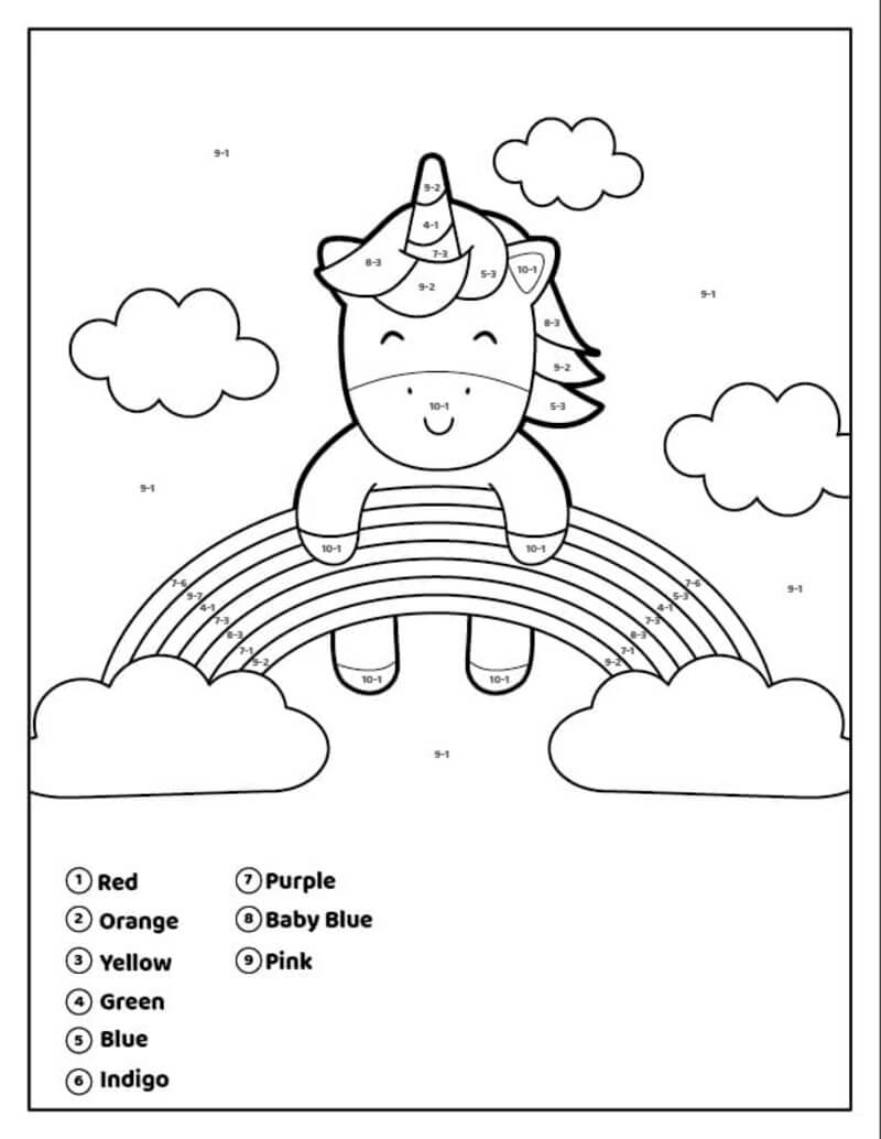 Rainbow and Unicorn color by number