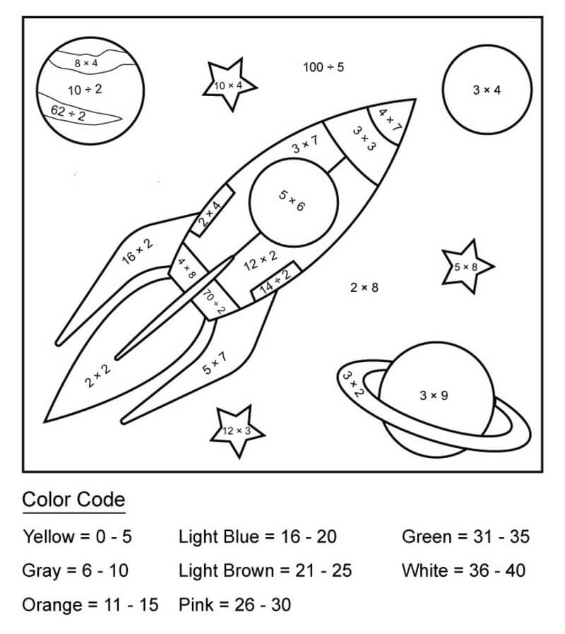 Rocket Multiplication color by number